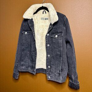 TOPSHOP Shearling Trim Black Denim Moto Jacket – Size US 2, UK 6